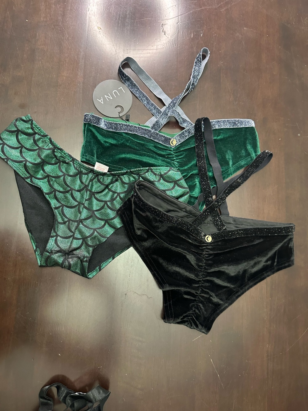 Lunalae Polewear Bundle of 3 Sienna Velvet High-Waist Shorts - Black & Green